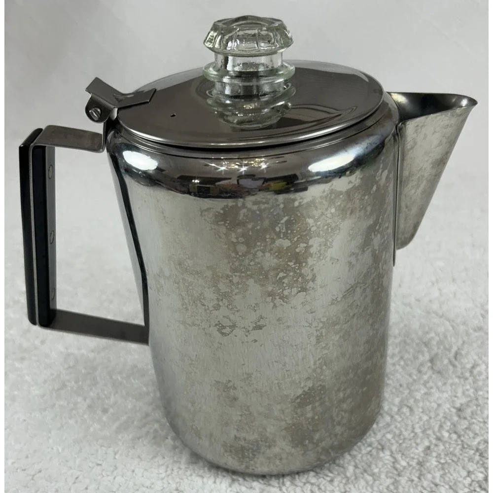 Vintage Stainless Steel Coffee Percolator 9 Cup Mid Century Modern Stove Top Pot